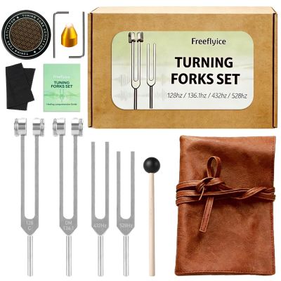 Tuning Forks for Healing Set 432Hz, 528Hz, 128Hz, 136.1Hz, Weighted and Unweighted, Solfeggio Sound Therapy Tools for Chakra Balancing, Meditation, Yoga, Stress Relief with Mallet & Storage Bag