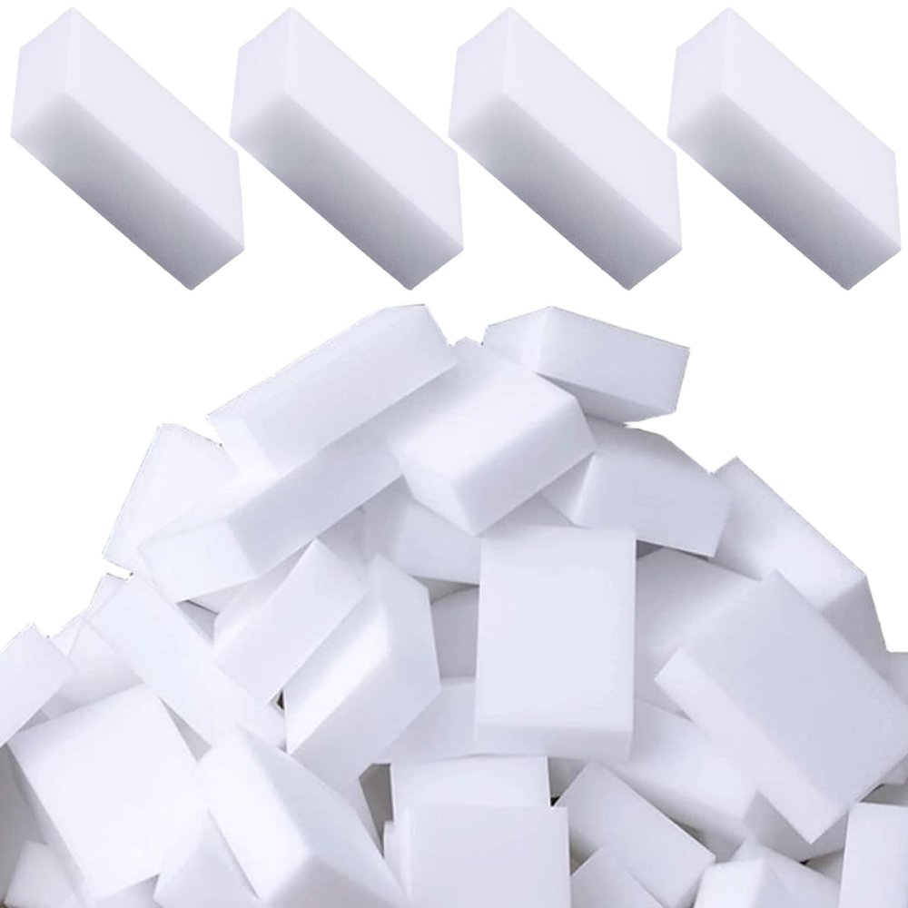 100 Pack Dish Sponges Kitchen High Density Eraser Cleaning Sponges Ideal for Dishes Bathroom Stainless Steel Tile Flexible Reusable 10cm x 6cm x 2cm (White)