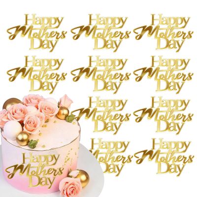 10 Pcs Happy Mother's Day Cake Topper Acrylic Mirror Side Cake Decorations for Birthday Mother's Day Party