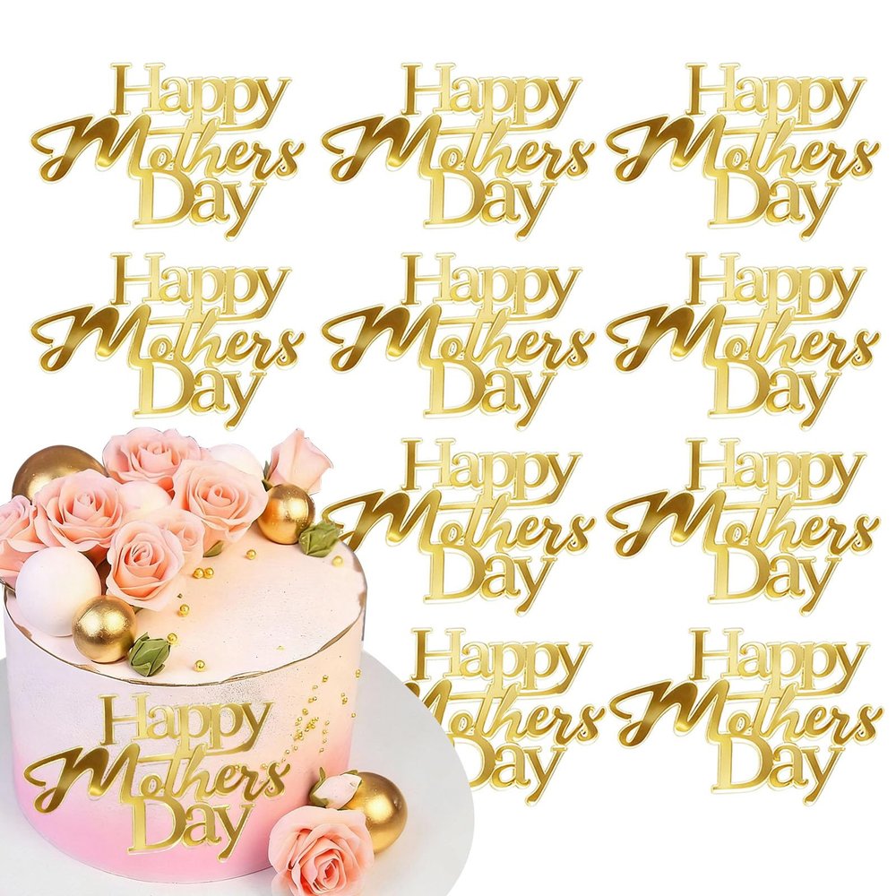 10 Pcs Happy Mother's Day Cake Topper Acrylic Mirror Side Cake Decorations for Birthday Mother's Day Party