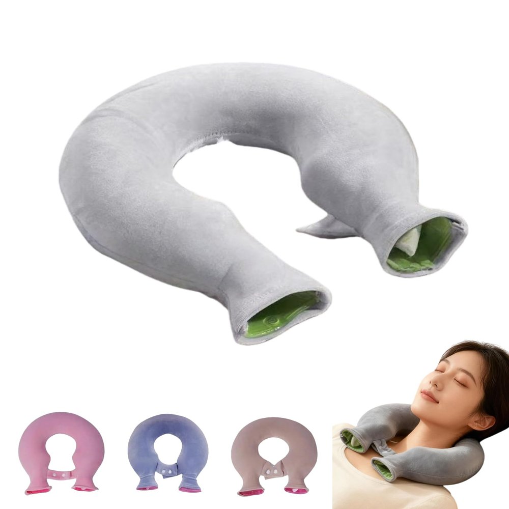 2026 U Shape Hot Water BagHot Water Bottle for Neck and Shoulderwith Removable Flannel Cover & Adjustable Snap Fastener,Relieve Neck Tension, for Home, Office & Travel (Light Gray)