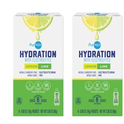 2-Pack Lemon-Lime Hydration with Electrolytes Refreshing & Replenishing Drink Mix 6 Per Box, 12 Count Total (12 Sticks Total, 2 BOXES LEMON-LIME)