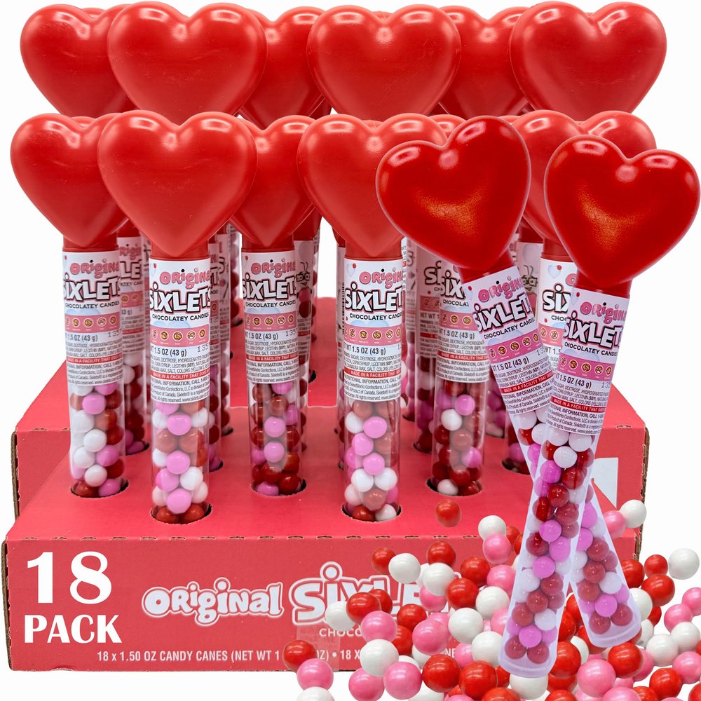 MOTHER'S DAY Chocolate Candy Filled Tubes, 18 Count Bulk, Candy Filled Heart Topped Tubes, Pink, Red, White Candy Covered Chocolate Balls, Mothers Day Chocolate Gift, Individually Wrapped 1.5 Oz Ea
