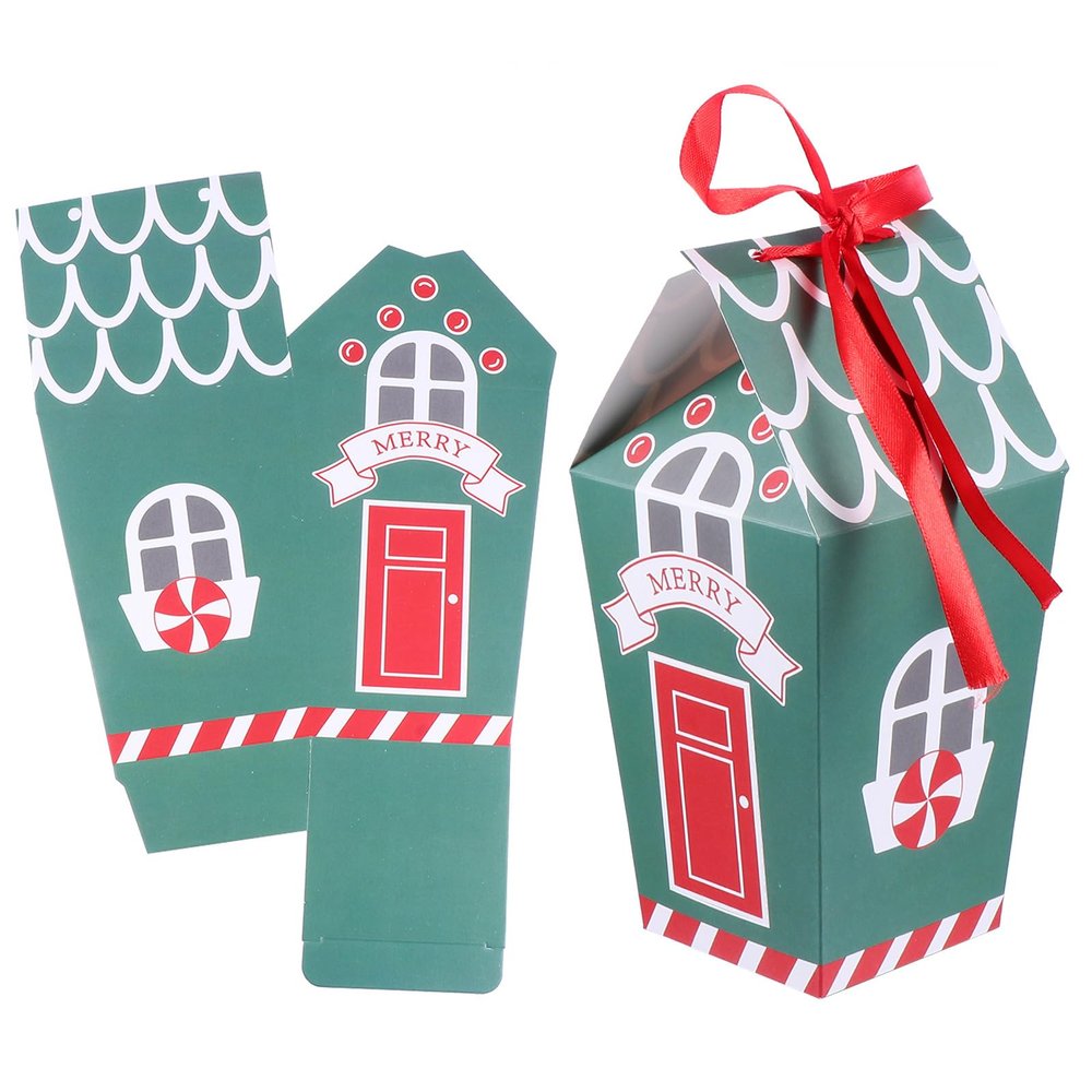 Abaodam Candy House Cookie Boxes 10pcs Set Emerald Paper Candy Bags Christmas Party Boxes Holiday Treat Containers without Ribbon