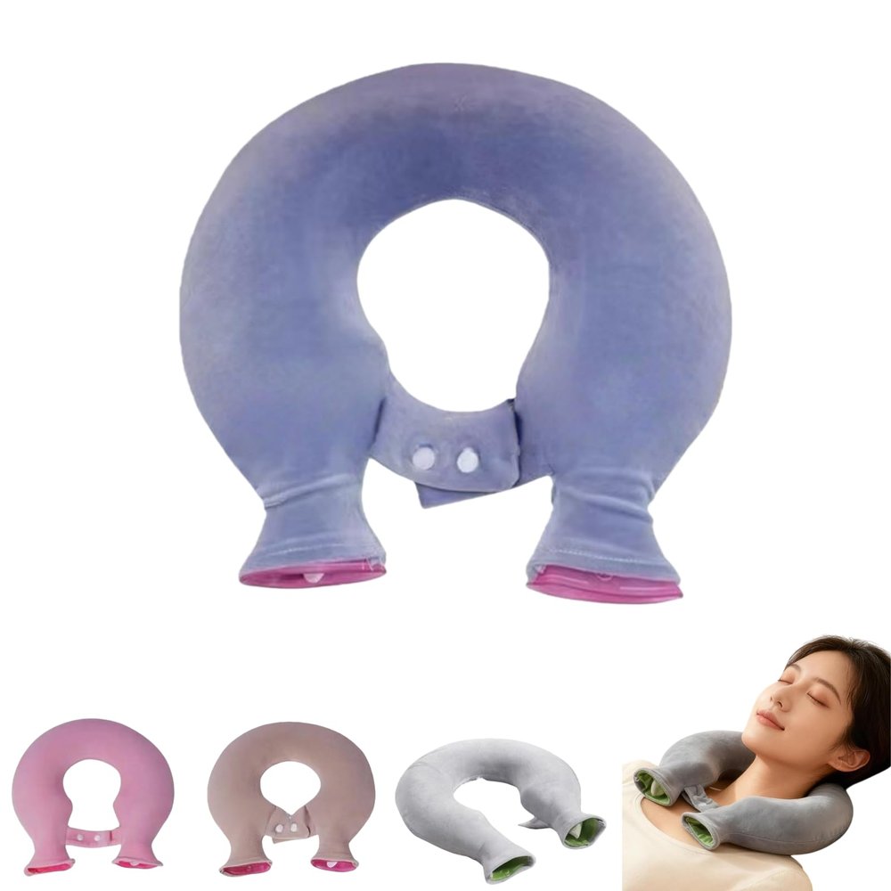 2026 U Shape Hot Water BagHot Water Bottle for Neck and Shoulderwith Removable Flannel Cover & Adjustable Snap Fastener,Relieve Neck Tension, for Home, Office & Travel (Blue)