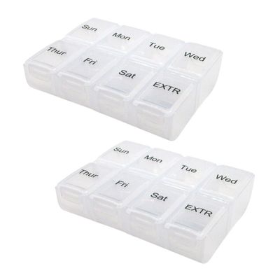 Abaodam 8-Compartment Weekly Pill Organizer 2pcs Detachable Plastic Medicine Storage Box Pp Material Portable Vitamin Dispenser for Daily and Travel Use