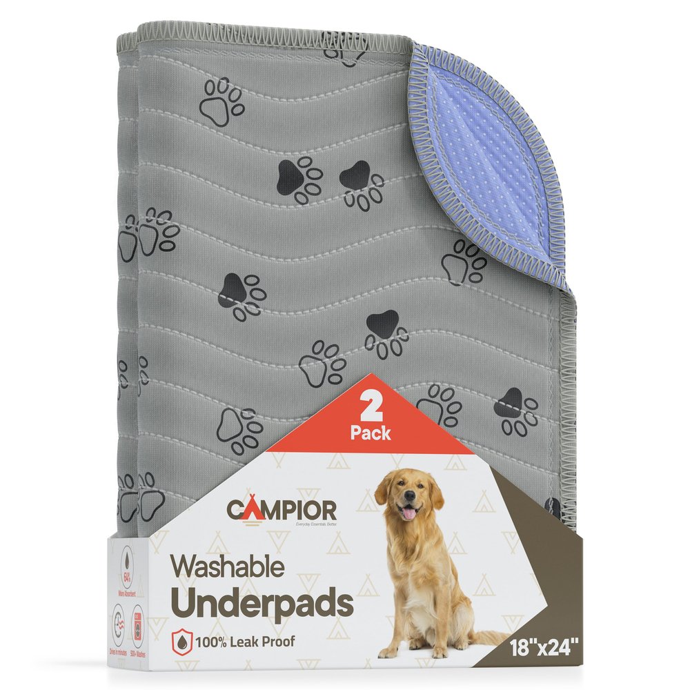 Washable Underpads 18"x24" ( Pack of 2) Reusable Waterproof Bed Pads for Pets, Kids & Elderly, Extra Heavy Absorbency Incontinence & Bedwetting Pads, Non-Slip TPU Backing, Grey & Blue