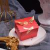 50Pcs Square Wedding Candy Box with Golden Ribbon, Elegant Paperboard Gift Box for Party Anniversary, European Style Chocolate Box for Weddings Birthdays Christmas, Includes 50 Rib (Large red gold feathers [gold wings]) view 3