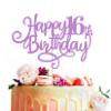MYAMPED Happy 16th Birthday Cake Topper - Light Purple Glitter 16th Birthday Cake Decoration, Cheers to 16 Years Cake Pick 16th Birthday Anniversary Party Supplies, Photo Booth Props view 1