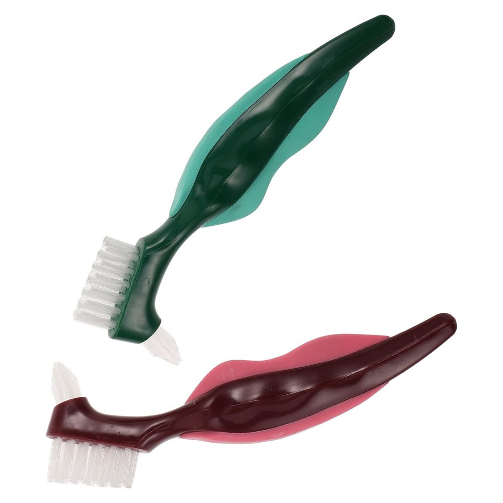 HIAKDOFT Dual Head Dentures Brush Set 2pcs Hard Bristle Dental Cleaning Toothbrushes for False Teeth Oral Care Tool Suitable for Seniors and Denture Wearers