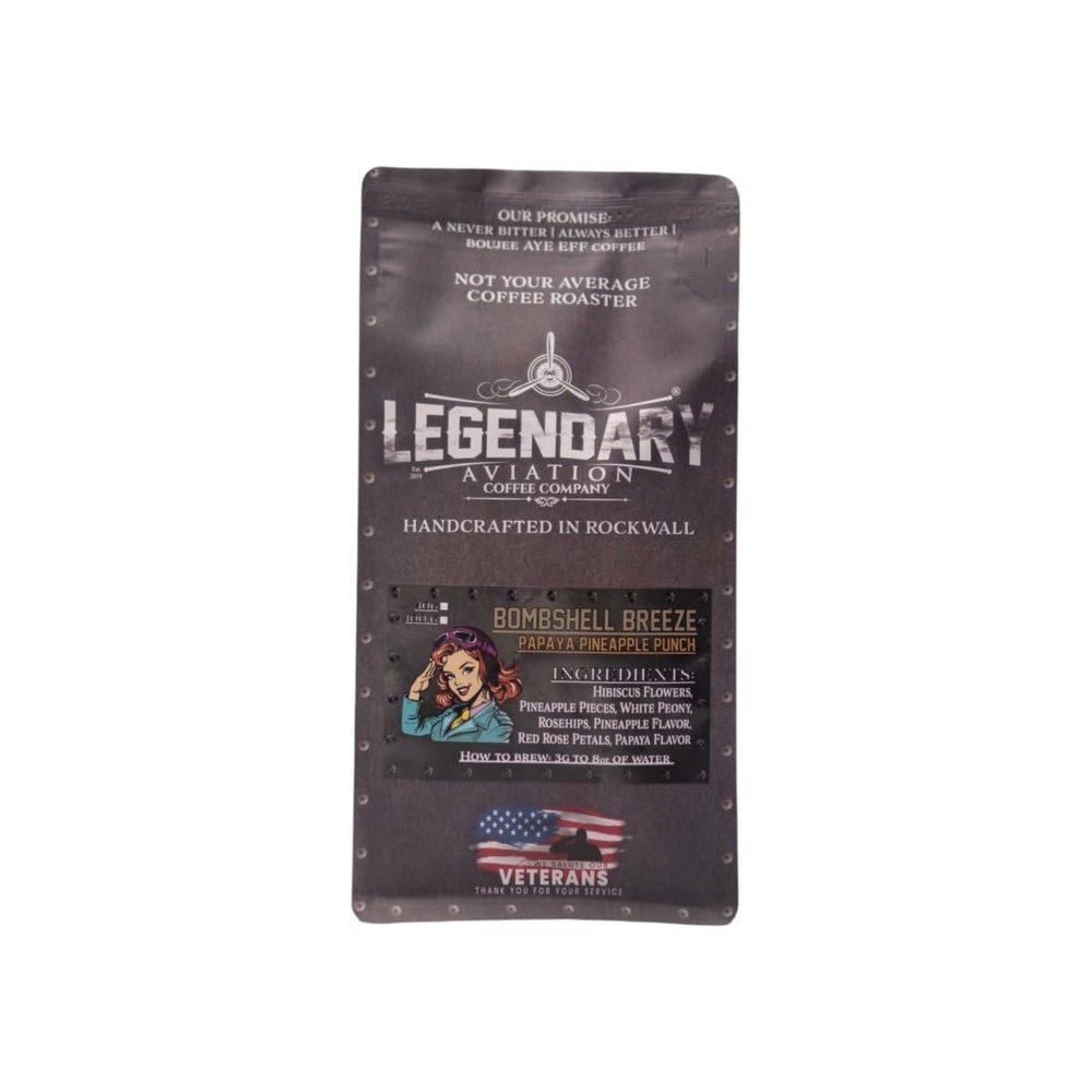 Legendary Aviation Coffee Company Bombshell Breeze Herbal Tea, Papaya Pineapple Punch, Loose Leaf Tropical Tea, Low Caffeine