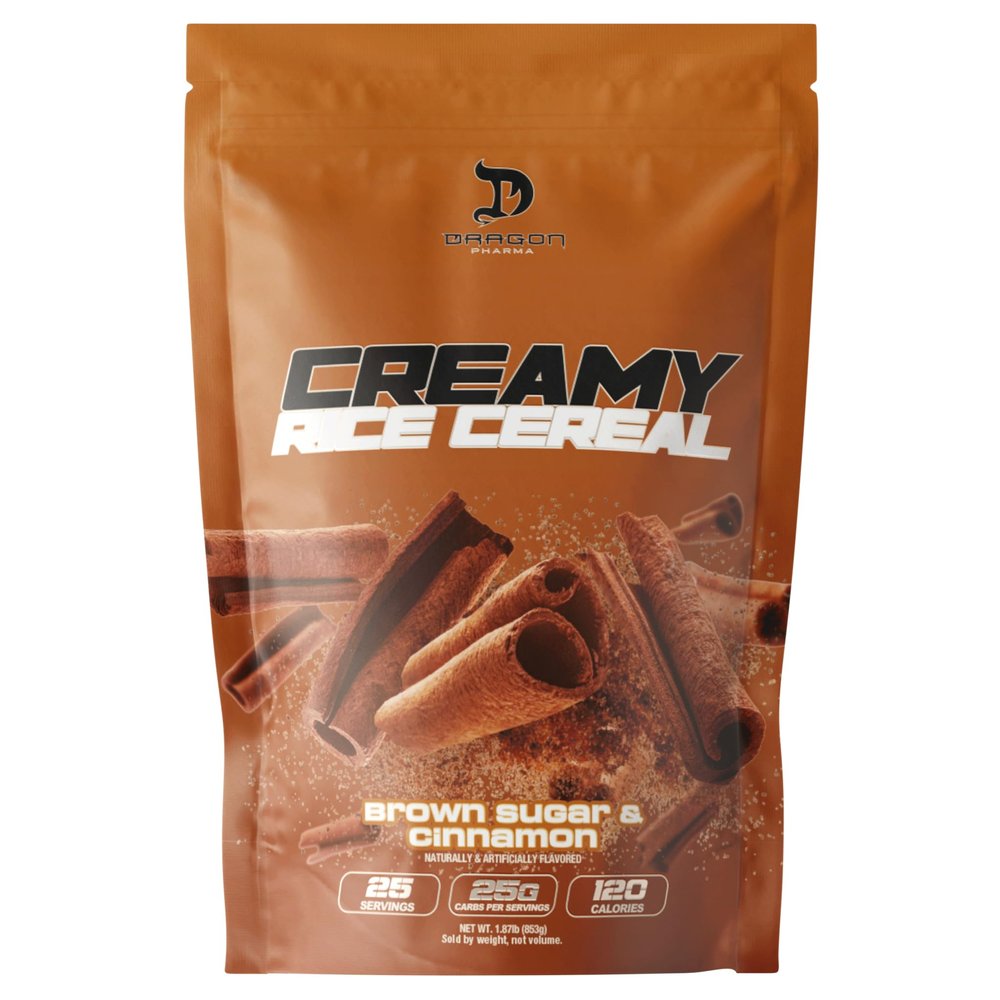 Dragon Pharma Creamy Rice Cereal, Gourmet Taste, Delicious Hot Cereal, Ready in Seconds, 25g Carbs (25 Servings, Brown Sugar Cinnamon)
