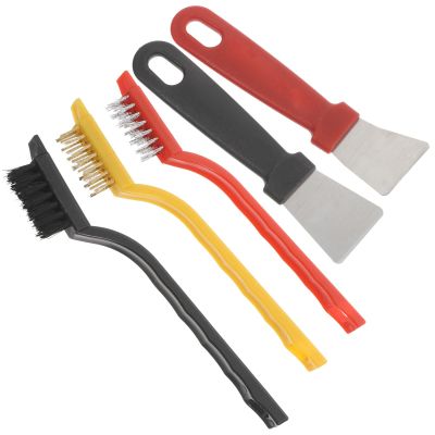 VICASKY Crevice Cleaning Brush Set 5pcs Long Handle Scrub Brush and Cooktop Scraper for Window Track, Kitchen, and Bathroom Groove Cleaning Household Tools