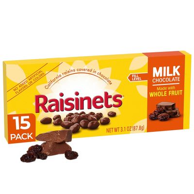 Milk Chocolate Covered Raisins Whole Fruit Snack, No Artificial Flavors, Gluten-Free, 15-Pack, 3.1 oz Each Sweet Chewy Candy for Movie Nights, Lunchboxes & On-the-Go Treats (15 Pack, Milk Chocolate)