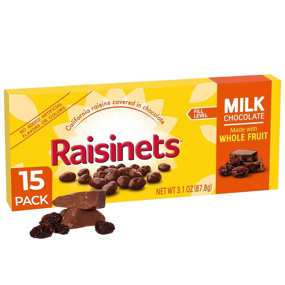 Milk Chocolate Covered Raisins Whole Fruit Snack, No Artificial Flavors, Gluten-Free, 15-Pack, 3.1 oz Each Sweet Chewy Candy for Movie Nights, Lunchboxes & On-the-Go Treats (15 Pack, Milk Chocolate)