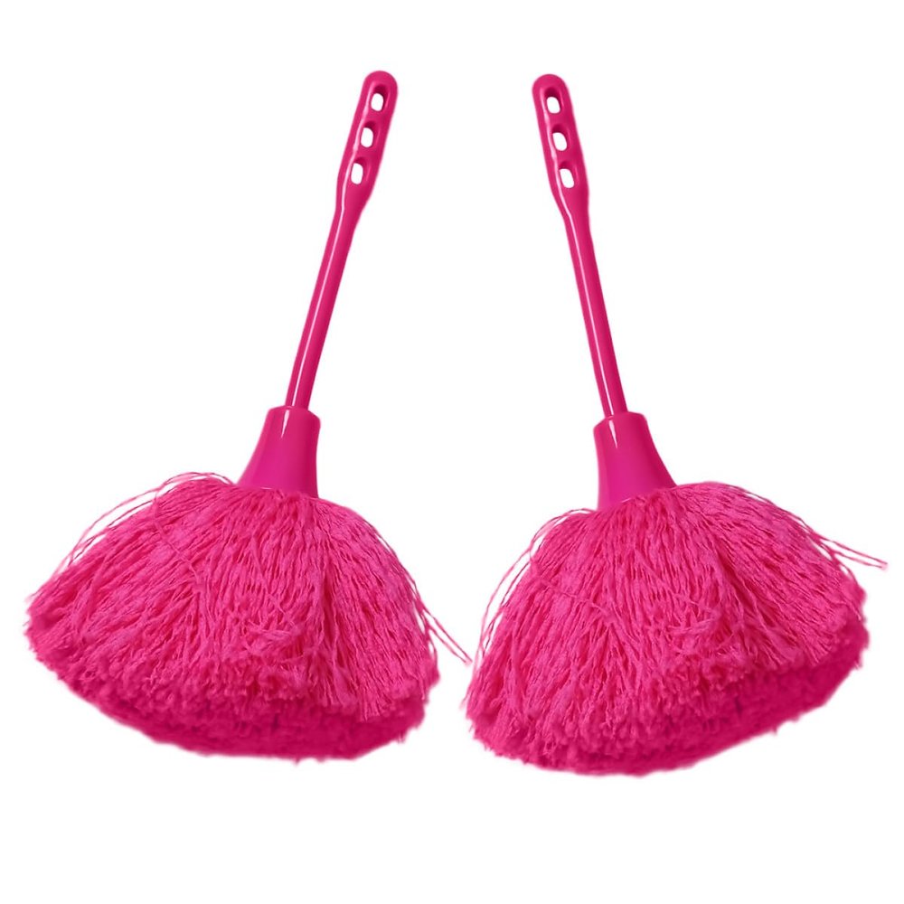 Abaodam 2pcs Electrostatic Fiber Dusters for Home Cleaning, Small Portable Handle Dust Sweeper Set, Pink Static Removal Duster for Furniture and Car Dusting
