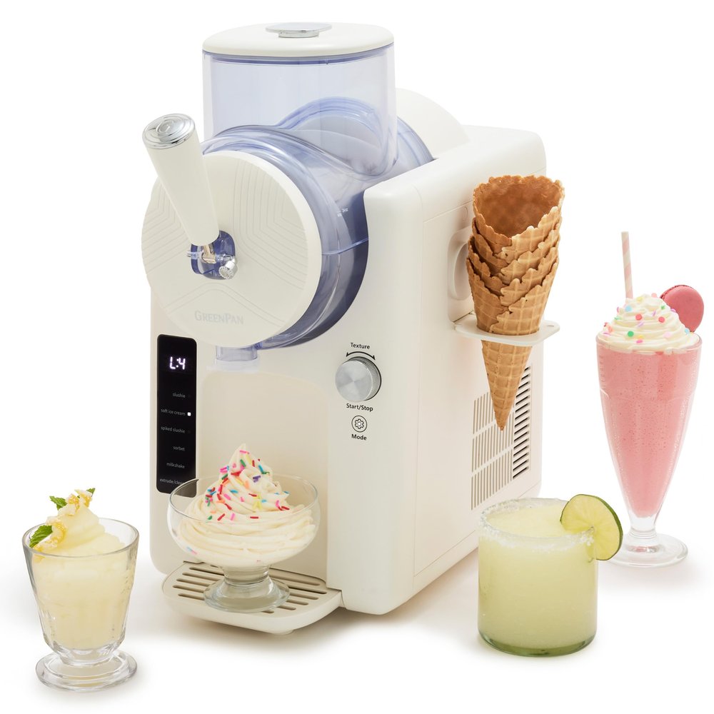 GreenPan Frost Ice Cream Maker & Slushie Machine, Mixing Bowl included, Soft Serve, Sorbet, Margaritas, Milkshakes, Frozen Yogurt, No Pre-Freezing, Ready in 15 Mins, 6 Modes, Self-Cleaning, Cream