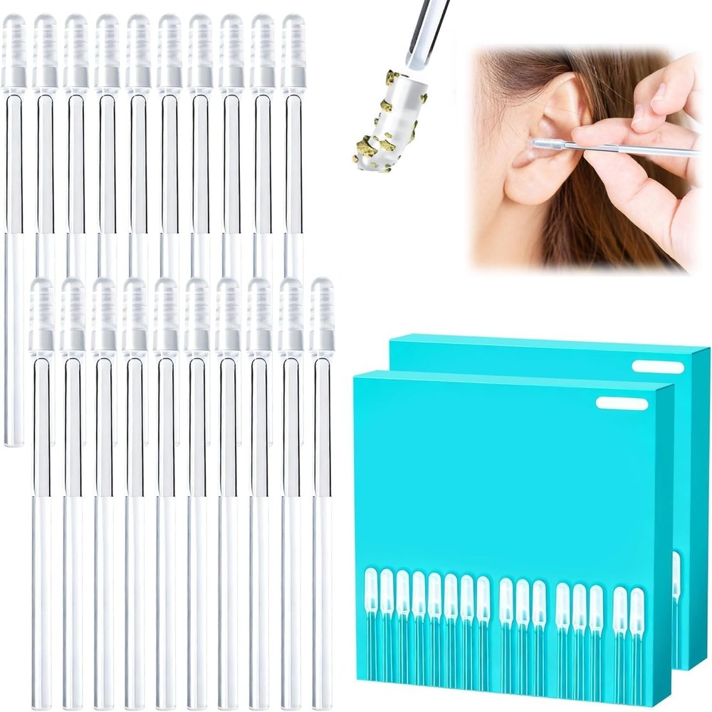 48 Pcs Earwax Removal Adhesive Swabs Ear Wax Removal Tool & Ear Cleaning Tool Kit, with Gentle Removal Stick for All Ages (Single Head)