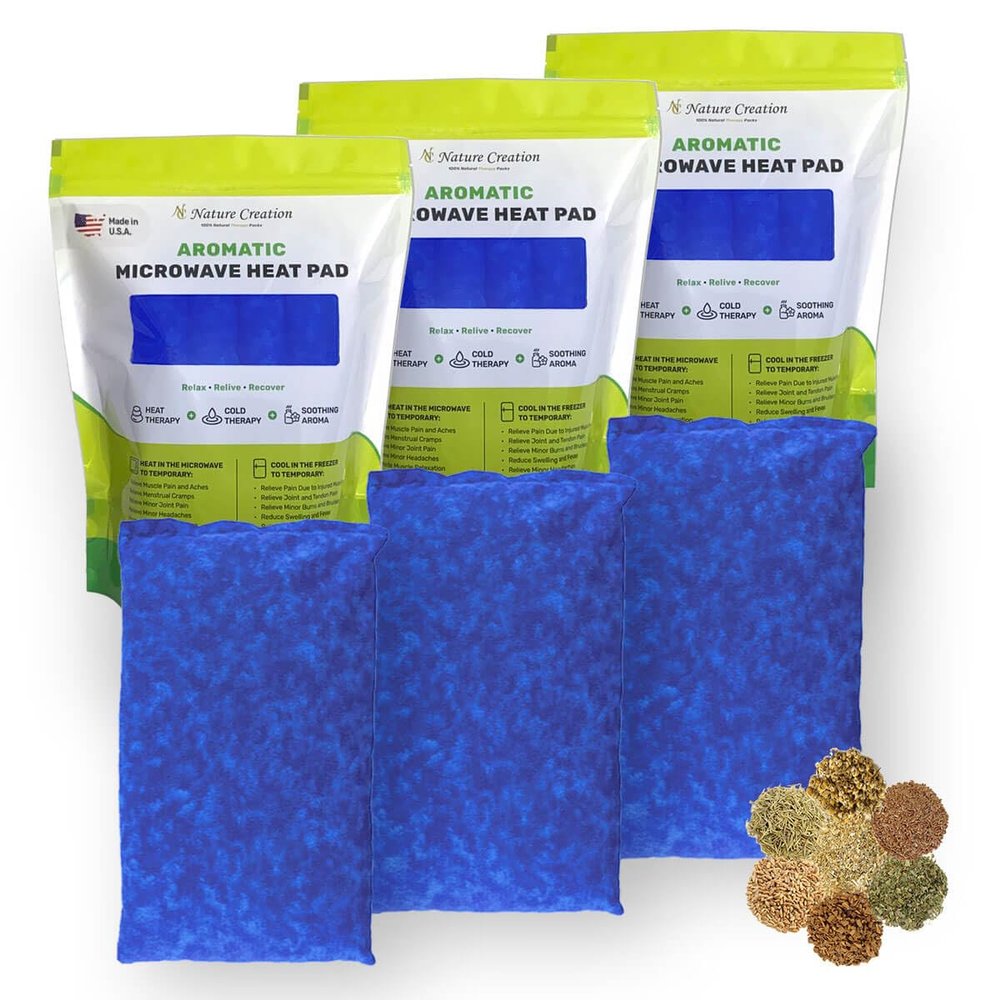 Nature Creation Herbal Microwavable Basic Heating Pad Blue Marble Trio Bundle
