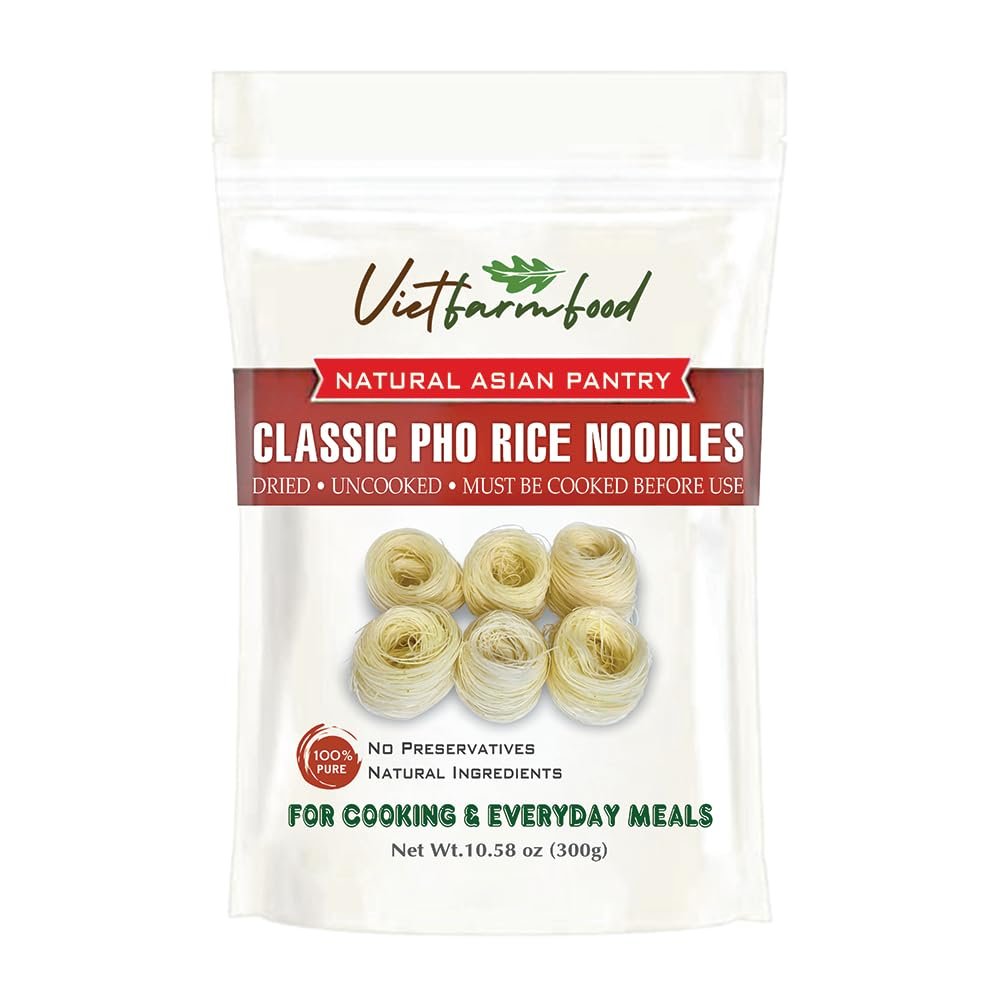 CLASSIC PHO RICE NOODLES 10.58 Oz (300g) VIETFARMFOOD - Traditional Dried Vietnamese Rice Sticks - Soft and Tender Texture