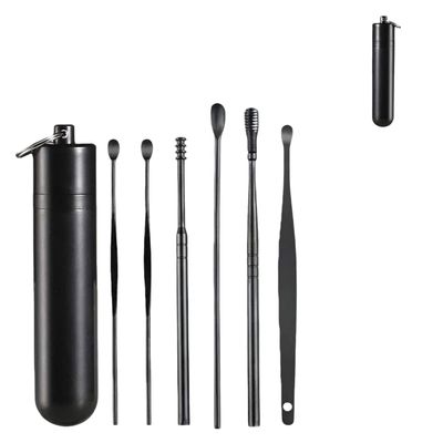 6 Counts Ear Wax Removal Tool Set With Storage Tube, Stainless Steel Spiral Ear Massage Cleaning Tool Metal Ear Cleaner (Black Glue Tube - 6-Piece Ear Pick Set (Colored))
