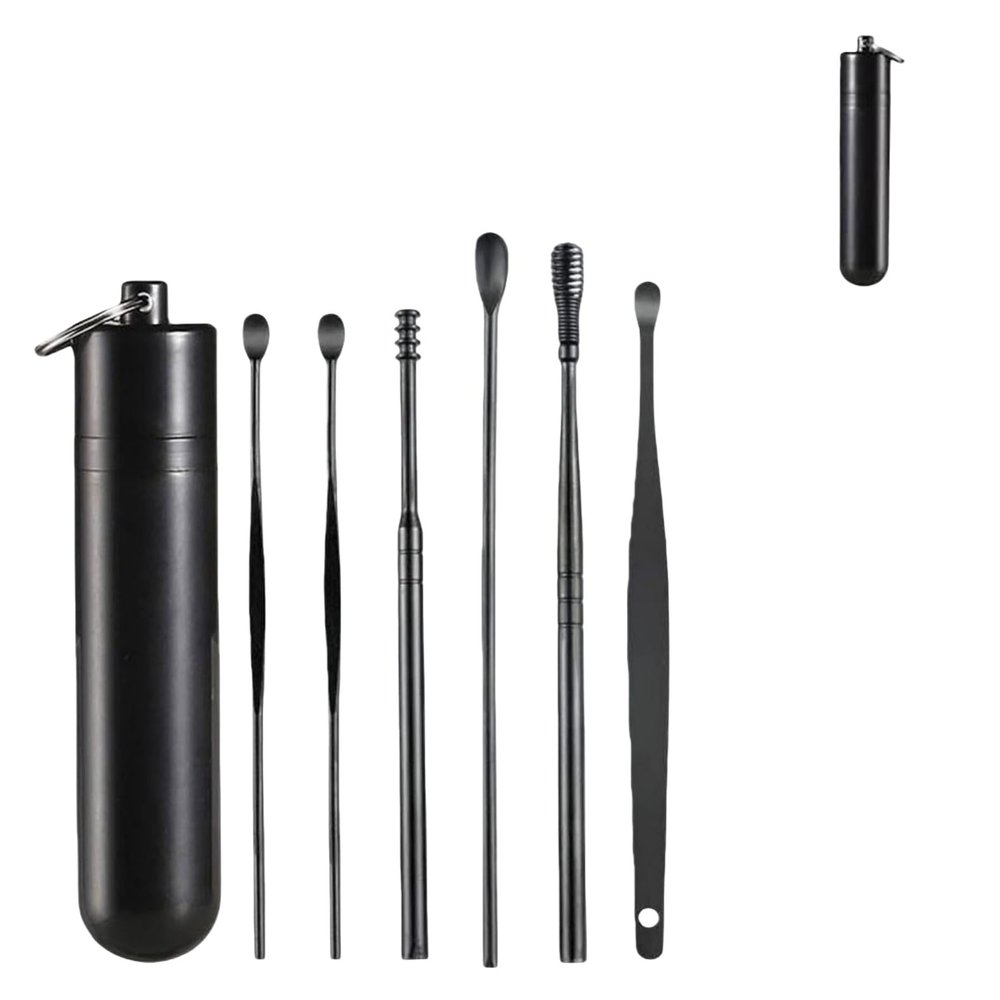 6 Counts Ear Wax Removal Tool Set With Storage Tube, Stainless Steel Spiral Ear Massage Cleaning Tool Metal Ear Cleaner (Black Glue Tube - 6-Piece Ear Pick Set (Colored))