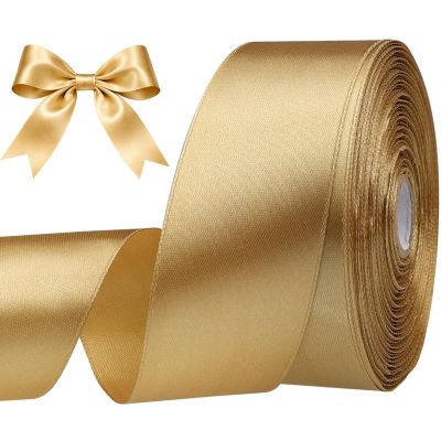 Sjrirg Champagne Gold 1-1/2 Inch Satin Ribbon 50 Yards Single Face Polyester for Gift Wrapping Wedding Decorations Christmas Crafts Hair Bows