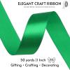 Sjrirg Green 1 Inch Satin Ribbon 50 Yards Single Face Polyester for Gift Wrapping Wedding Decorations Christmas Crafts Hair Bows view 2