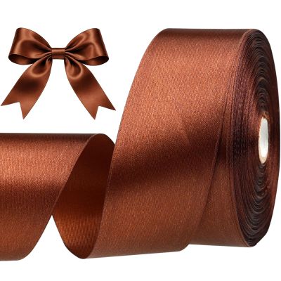 SJRIRG 1-1/2 Inch Brown Satin Ribbon 50 Yards Single Face Polyester