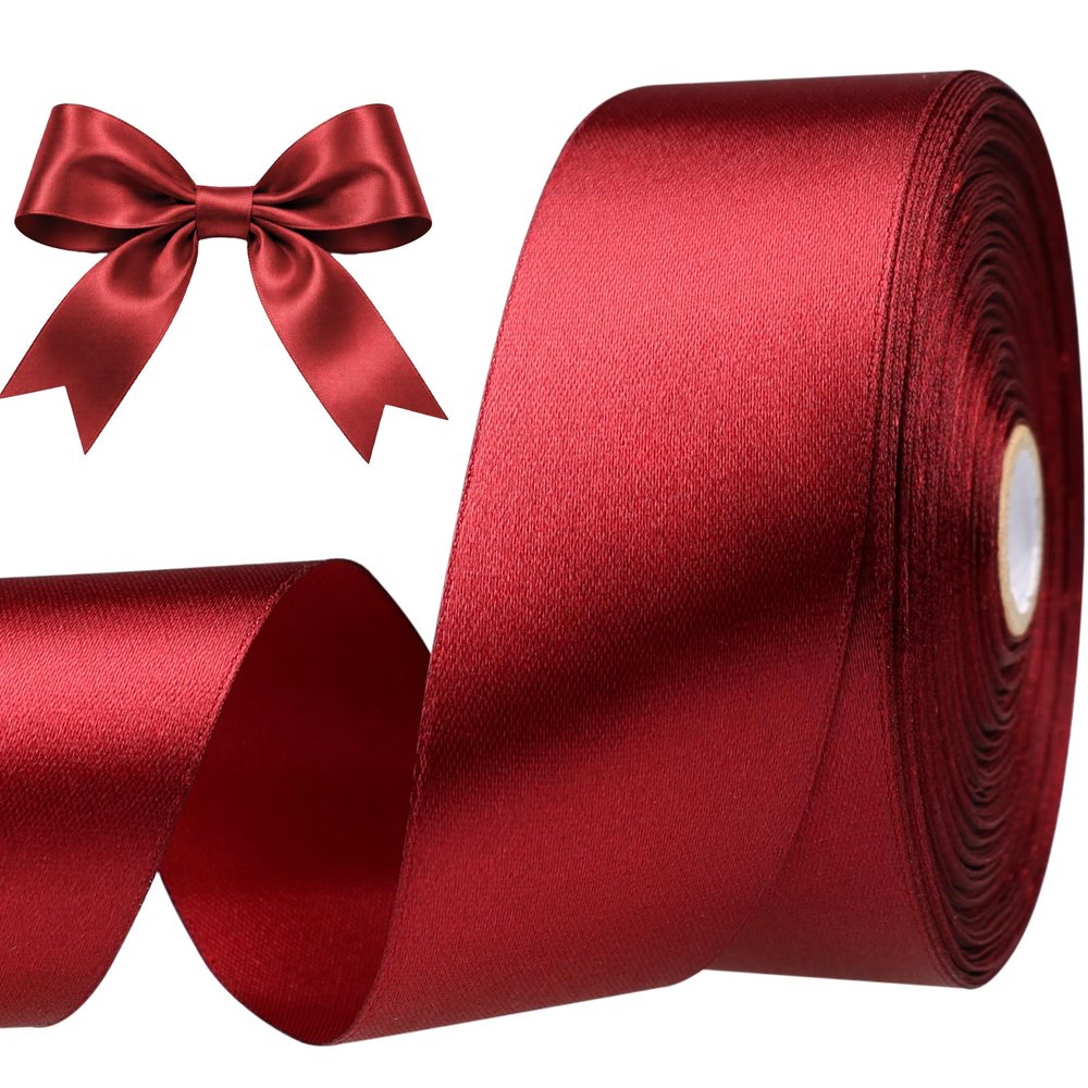 SJRIRG 1-1/2 Inch Burgundy Satin Ribbon 50 Yards Single Face Polyester