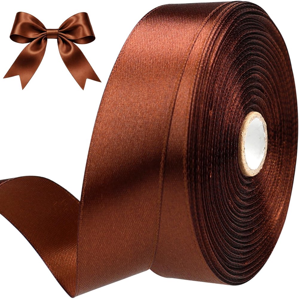 SJRIRG 1 Inch Brown Satin Ribbon 50 Yards Single Face Polyester