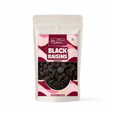 J J CRUNCH N MUNCH Premium Quality Natural Black Raisins Seeded Sun Dried Sweet Dried Fruit for Bakery, Confectionery, Cooking & Daily Snacking (200 Gram)