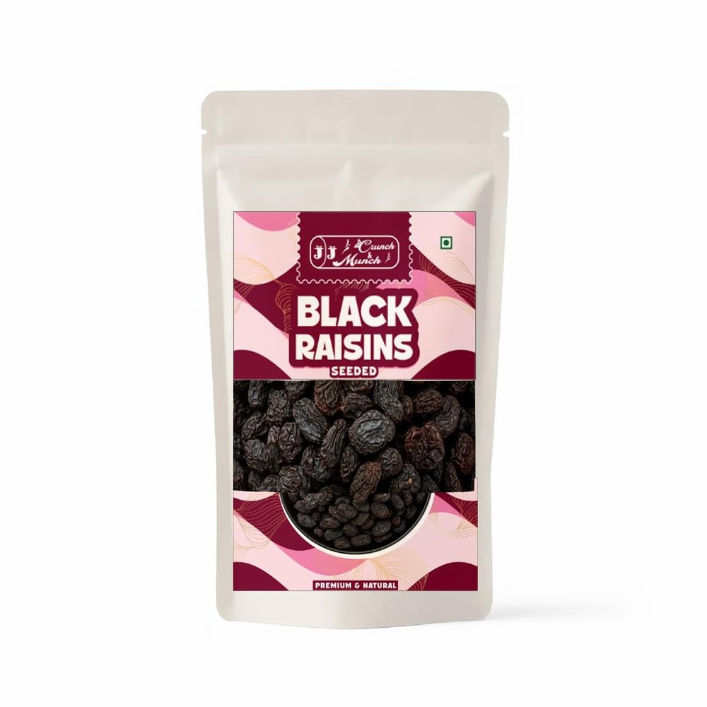 J J CRUNCH N MUNCH Premium Quality Natural Black Raisins Seeded Sun Dried Sweet Dried Fruit for Bakery, Confectionery, Cooking & Daily Snacking (200 Gram)