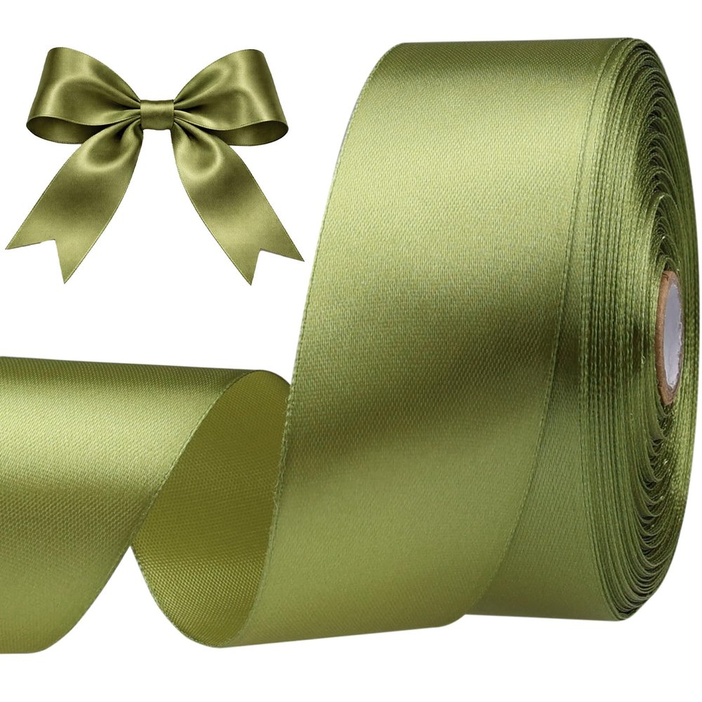 SJRIRG 1-1/2 Inch Moss Green Satin Ribbon 50 Yards Single Face Polyester