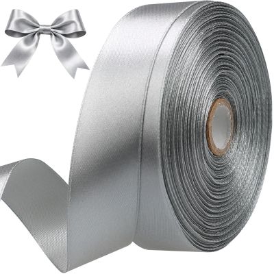 Sjrirg Grey 1 Inch Satin Ribbon 50 Yards Single Face Polyester for Gift Wrapping Wedding Decorations Christmas Crafts Hair Bows