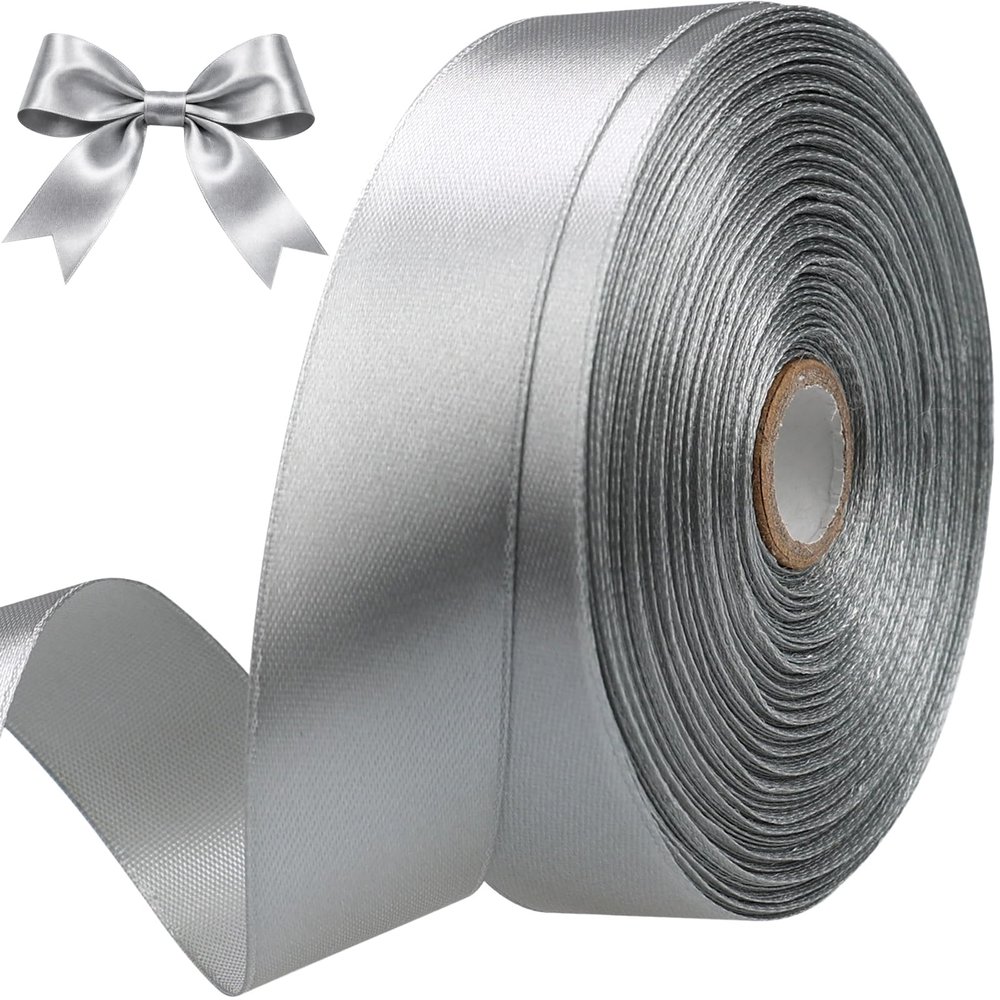 Sjrirg Grey 1 Inch Satin Ribbon 50 Yards Single Face Polyester for Gift Wrapping Wedding Decorations Christmas Crafts Hair Bows