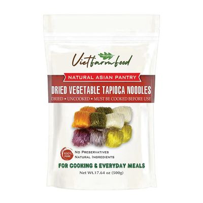 DRIED VEGETABLE TAPIOCA NOODLES 17.64 Oz (500g) VIETFARMFOOD - Traditional Dried Vietnamese Flat Noodles - Light and Smooth Texture