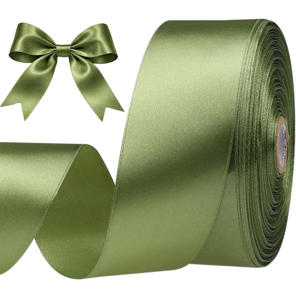 Sjrirg Olive Green 1-1/2 Inch Satin Ribbon 50 Yards Single Face Polyester for Gift Wrapping Wedding Decorations Christmas Crafts Hair Bows