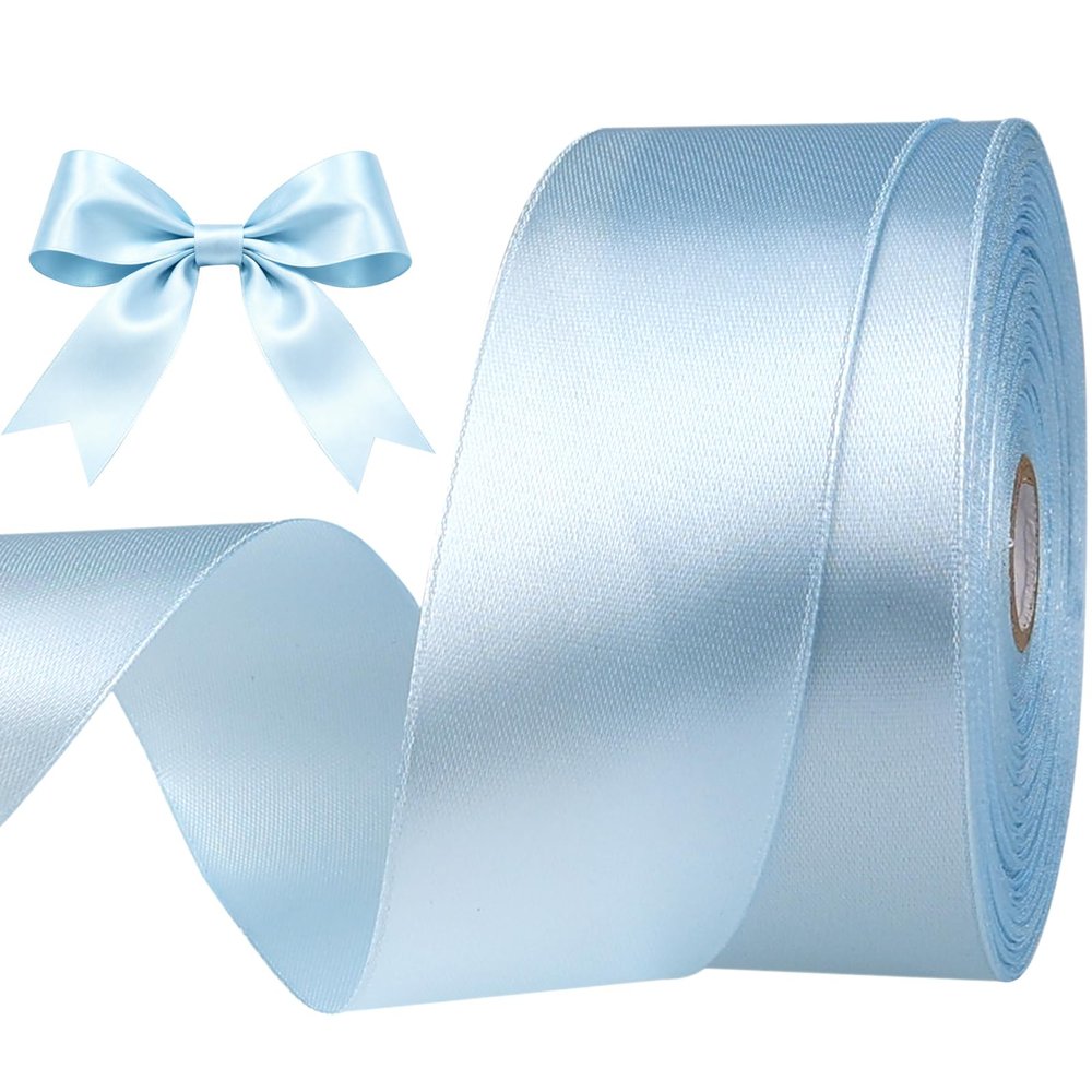 1-1/2 Inch Baby Blue Satin Ribbon 50 Yards Single Face Polyester