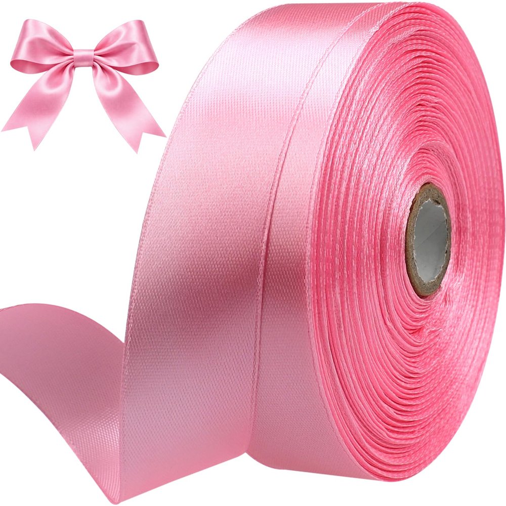 Sjrirg Pink 1 Inch Satin Ribbon 50 Yards Single Face Polyester for Gift Wrapping Wedding Decorations Christmas Crafts Hair Bows