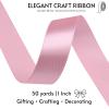 Sjrirg Pink 1 Inch Satin Ribbon 50 Yards Single Face Polyester for Gift Wrapping Wedding Decorations Christmas Crafts Hair Bows view 2