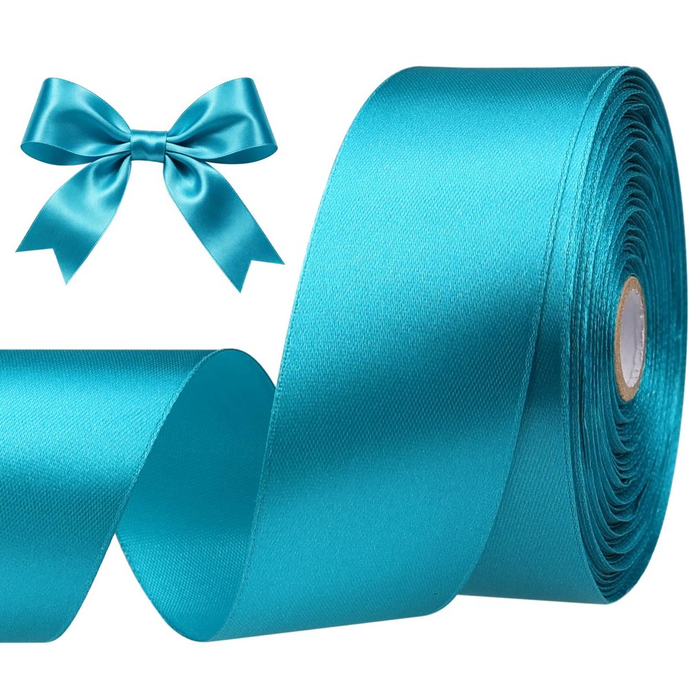 SJRIRG 1-1/2 Inch Peacock Blue Satin Ribbon 50 Yards Single Face Polyester