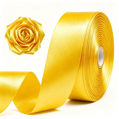 SJRIRG 1-1/2 Inch Yellow Satin Ribbon 50 Yards Single Face Polyester