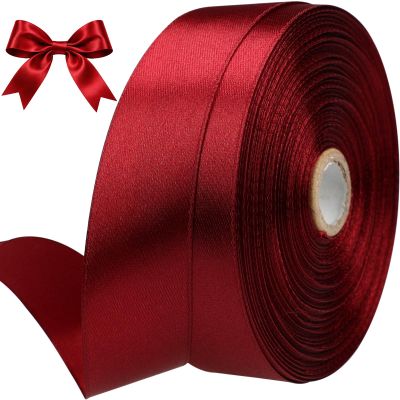 Sjrirg Burgundy 1 Inch Satin Ribbon 50 Yards Single Face Polyester for Gift Wrapping Wedding Decorations Christmas Crafts Hair Bows