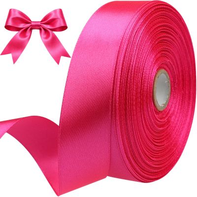 Sjrirg Magenta 1 Inch Satin Ribbon 50 Yards Single Face Polyester for Gift Wrapping Wedding Decorations Christmas Crafts Hair Bows