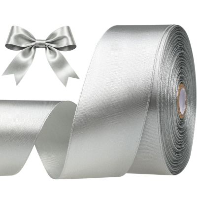 Sjrirg Grey 1-1/2 Inch Satin Ribbon 50 Yards Single Face Polyester for Gift Wrapping Wedding Decorations Christmas Crafts Hair Bows