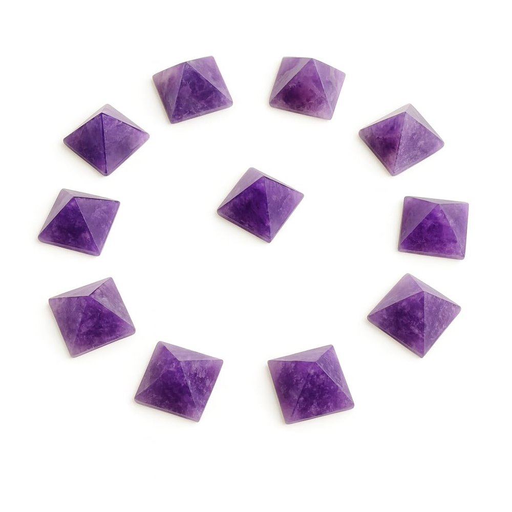 WholesaleGemShop Set of 10 Natural Lepidolite Crystal Pyramids, Polished Gemstone Set for Reiki, Meditation, Crystal Grid, Feng Shui, Vastu, Home Dcor Gift