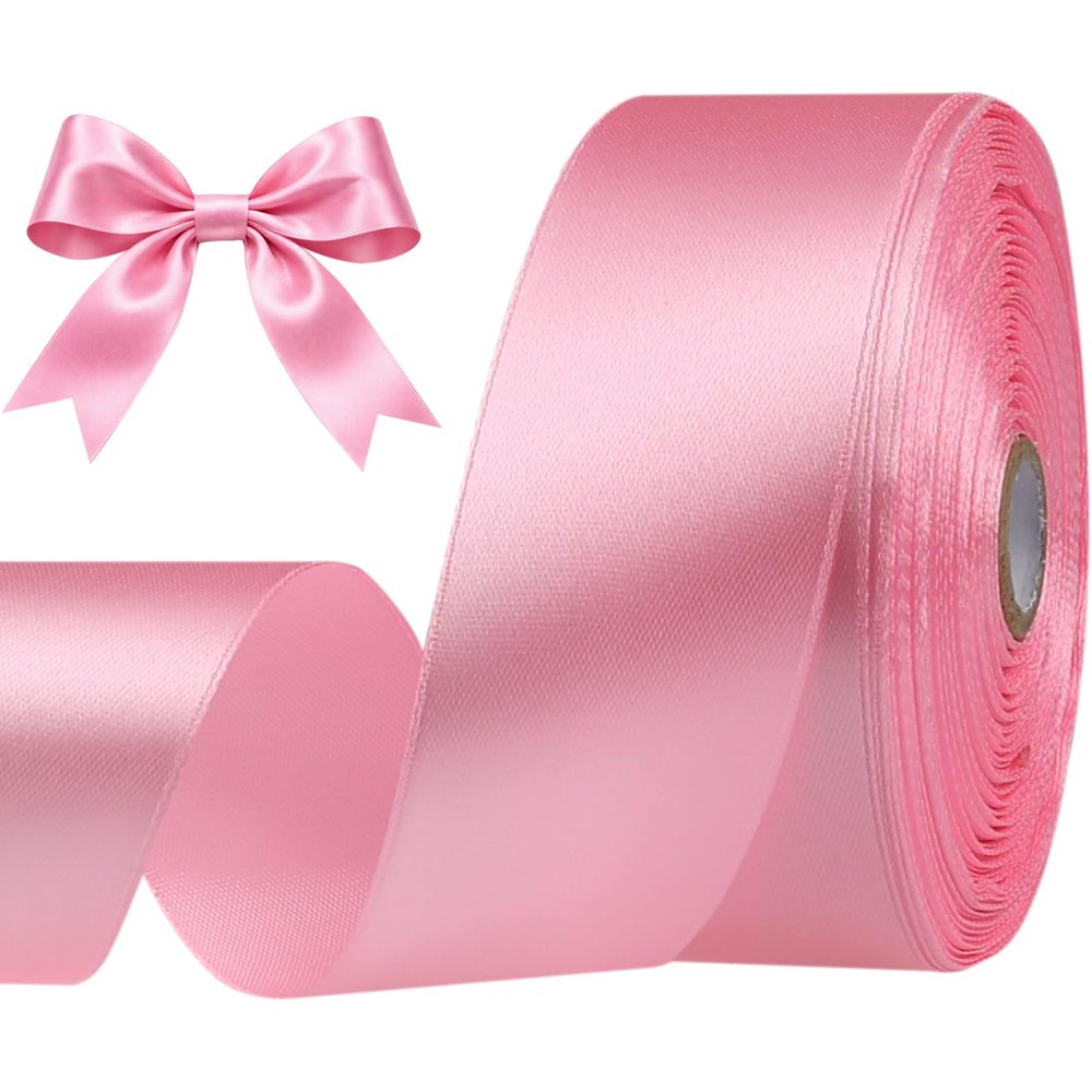 SJRIRG 1-1/2 Inch Pink Satin Ribbon 50 Yards Single Face Polyester