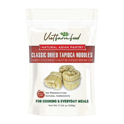 CLASSIC DRIED TAPIOCA NOODLES 17.64 Oz (500g) VIETFARMFOOD - Traditional Dried Vietnamese Flat Noodles - Soft and Slightly Chewy Texture