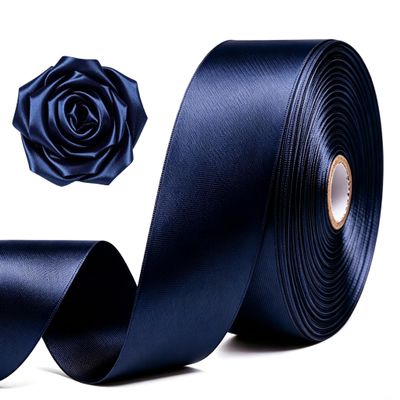 1-1/2 Inch Navy Satin Ribbon 50 Yards Single Face Polyester